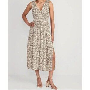 NWT Old Navy Waist-Defined Floral Sleeveless Tie Back Smocked‎ Maxi Dress Medium